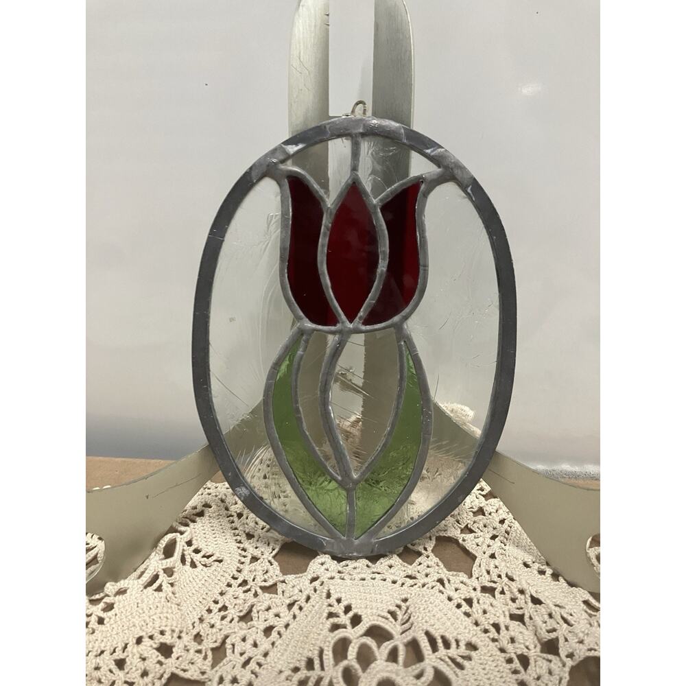 VTG Stained Glass Floral Tulip Sun catcher 7 “